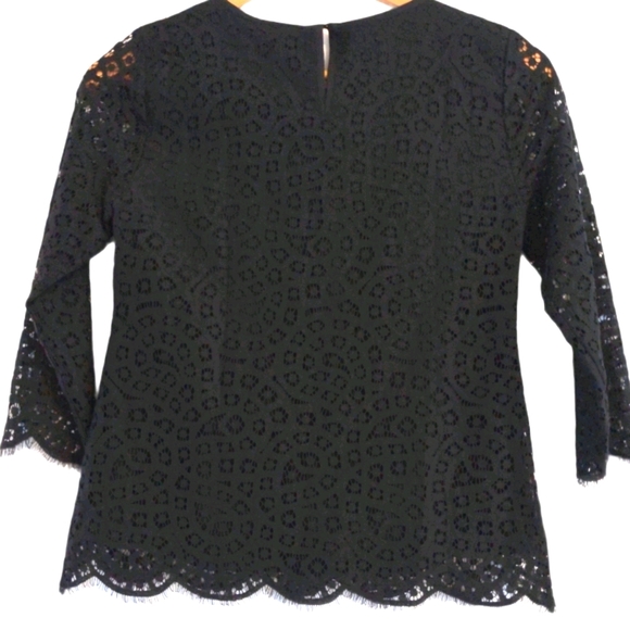J.Crew NWT-Black Lace 3/4 Sleeves Top - Picture 2 of 7